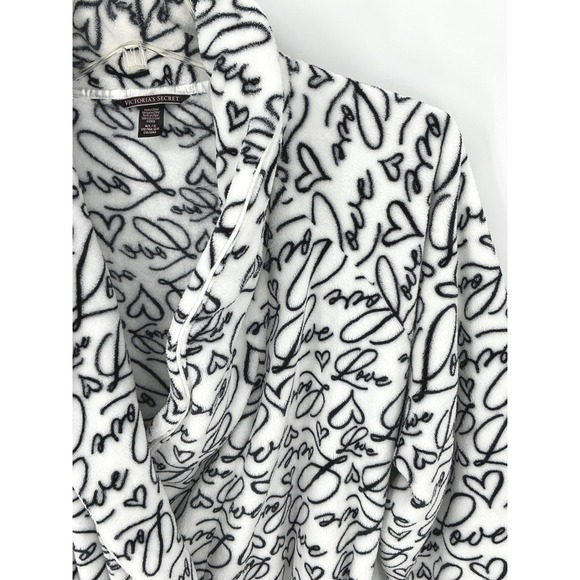 Victoria's Secret Plush Oversized Robe LOVE Script Womens Black White Medium Y2K - Picture 7 of 8